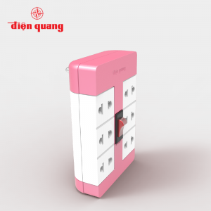 Ổ cắm Xoay 90° Điện Quang ĐQ ESK RT 6PW ( 6 lỗ, màu hồng trắng )