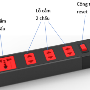 Ổ cắm Điện Quang ECO ĐQ ESK 4BR (4 lỗ kết hợp, 1 công tắc an toàn, màu đen đỏ)
