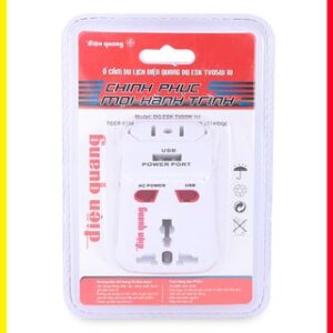 Ổ cắm du lịch Điện Quang ĐQ ESK TV05W 1U ( Màu trắng, 1... Sử dụng nhựa ABS chịu nhiệt Đèn hiển thị nguồn điện Cổng sạc USB