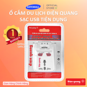 Ổ cắm du lịch Điện Quang ĐQ ESK TV05W 1U ( Màu trắng, 1... Sử dụng nhựa ABS chịu nhiệt Đèn hiển thị nguồn điện Cổng sạc USB