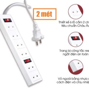 Ổ cắm Điện Quang ĐQ 001A-01 ( 6 lỗ 2 chấu )